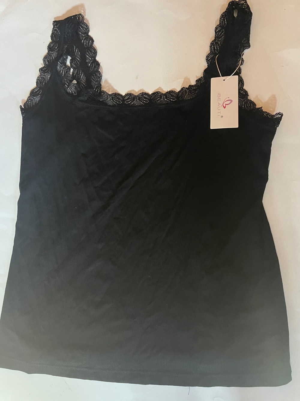 Ibeauty Black Lace-Trim Sleeveless Chemise Tank